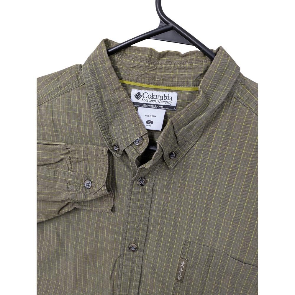 Columbia Shirt Mens XL Green Check Long Sleeve Cotton Button Up Casual Outdoor